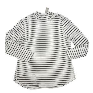 Maurices Womens Size XL Striped Mock Neck Long Sleeve Tunic Shirt White/Black